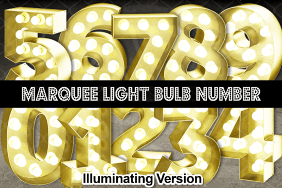 3D Gold Marquee Light Bulb Number 0-9
