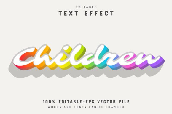 Children Rainbow Style 3D Text Effect: A Versatile and Editable Vector Design