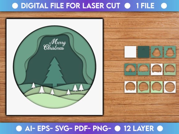 Christmas Background Paper Cut 3D SVG for Laser Cutting