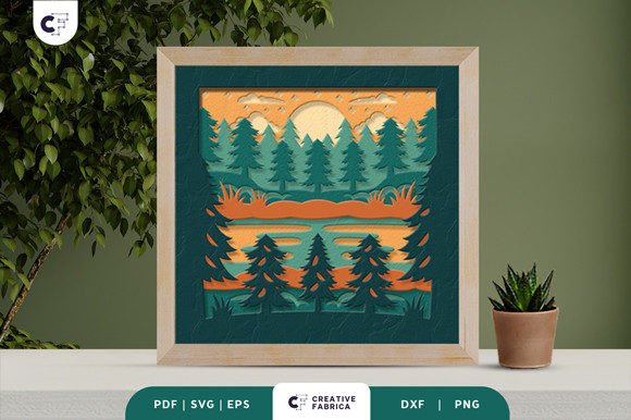 Explore the Beauty of Forest River Scenery 3D Shadow Box SVG
