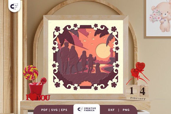Family Silhouette 3D Shadow Box SVG