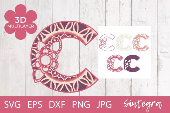 Floral Letter C Mandala 3D Multilayer: A Versatile Design for Creative Projects