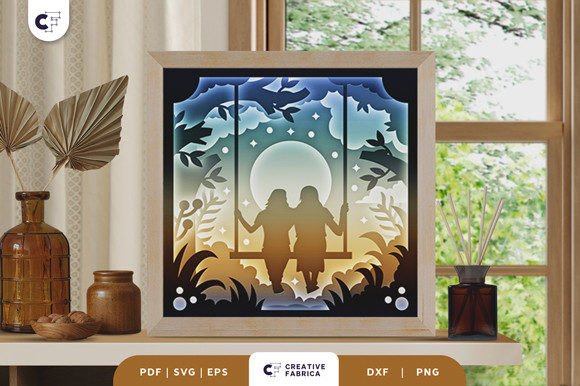 Girls on a Swing 3D Layered Paper Cut