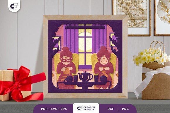 Lady Sewing Together 3D Shadow Box