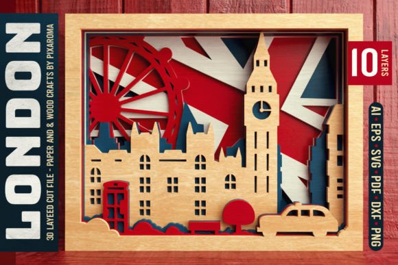 London Shadowbox 3D Layered SVG Cut File